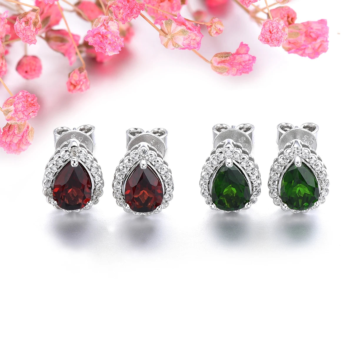 Natural Red Garnet Sterling Silver Stud Earring 1.8 Carats Genuine Gemstone Classic Romantic S925 Fine Jewelrys Women Gifts