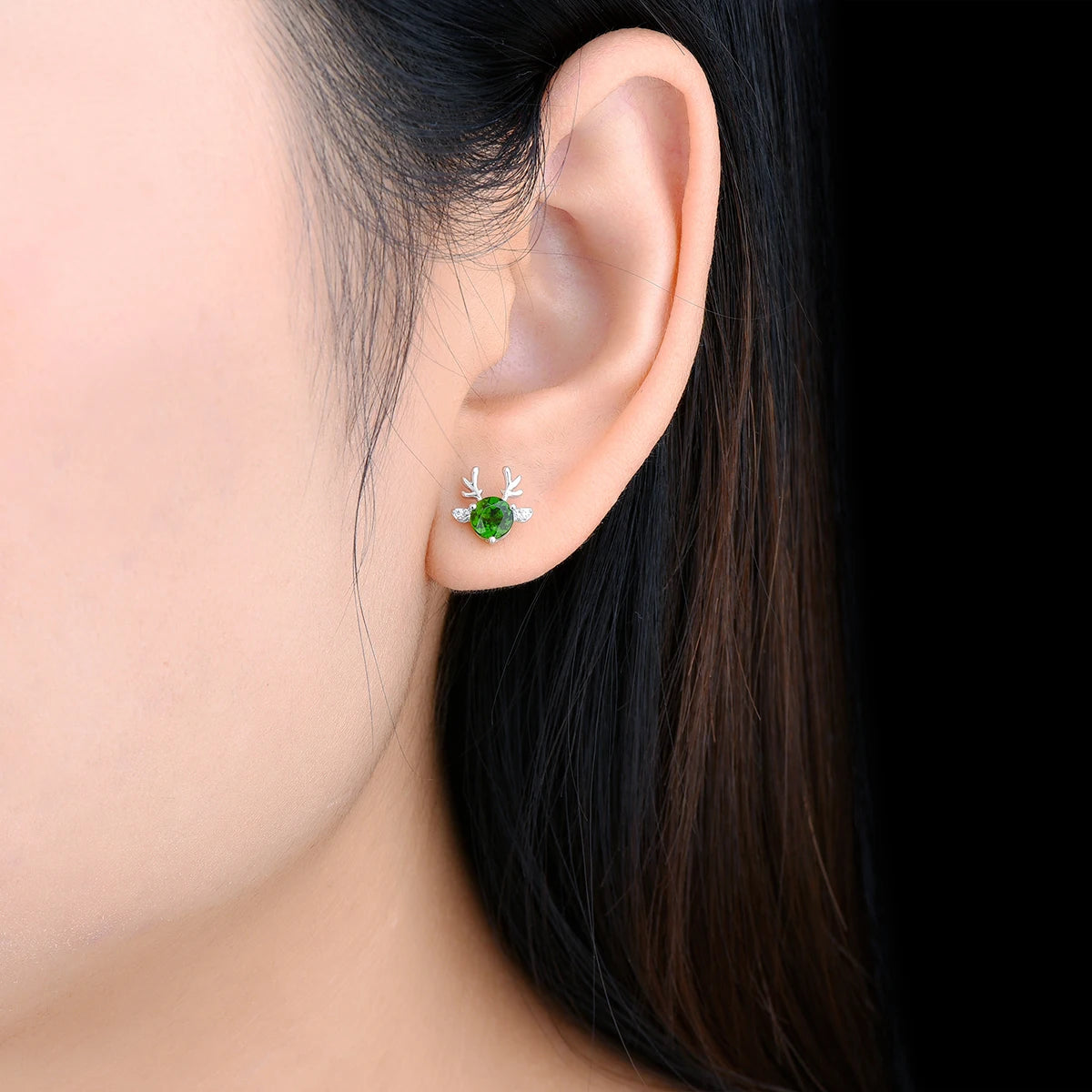 Natural Chrome Diopside Sterling Silver Stud Earring Lovely Christmas Style Fine Jewelrys 1.2 Carats Genuine Gemstone S925