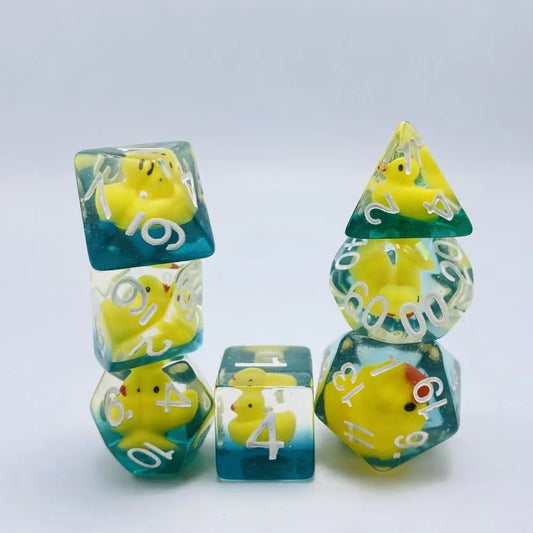 7Pcs/set Multi-Faceted Digital Dice Set Filled with Ducks Animal Acrylic Table Game Opaque Polyhedral Dice for DND Dice Tabletop