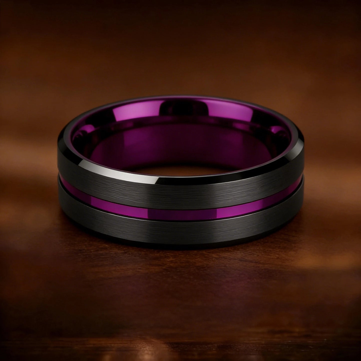 Fashion 8mm Purple Tungsten Wedding Rings For Men,Two Tone Grooved Men Stainless Steel Ring, Men's Wedding Band Matte Finished