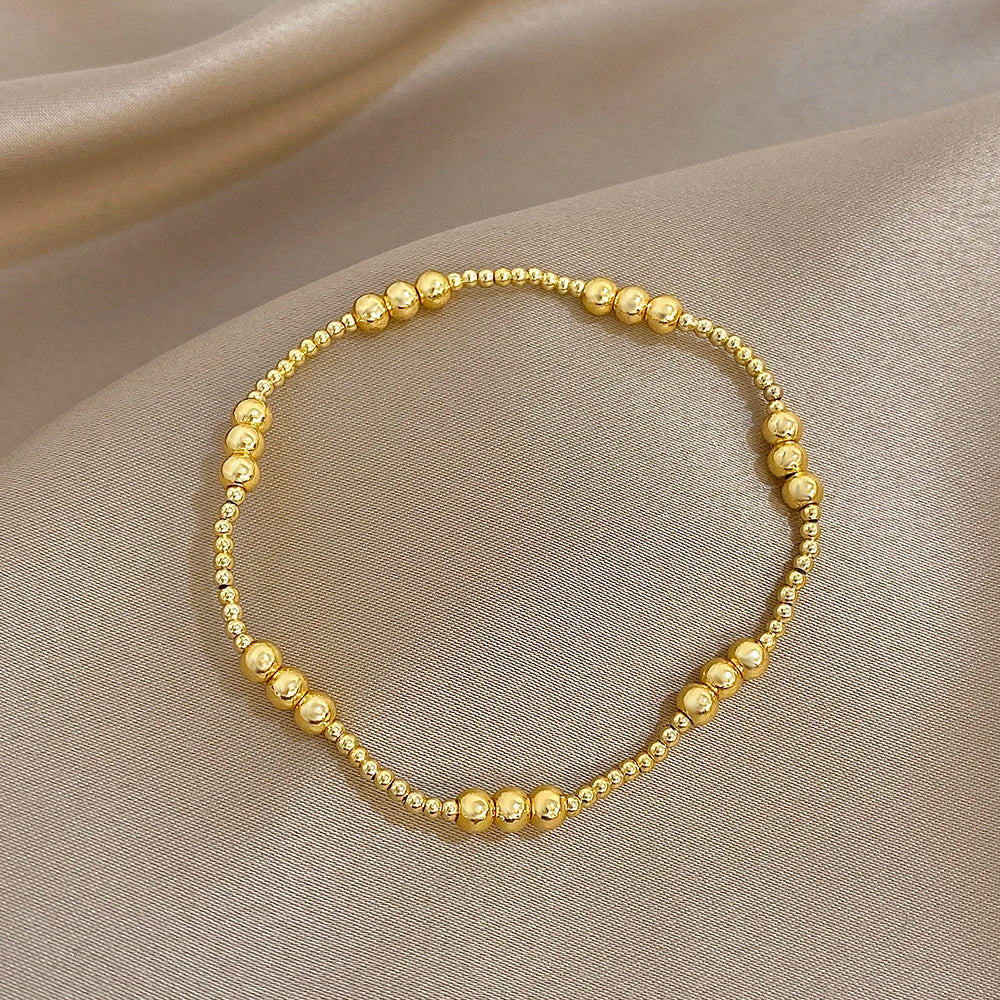 Greatera 3/4mm Stainless Steel Beads Elastic Bracelets for Women Gold Plated Tricolor Beaded Chain Bracelet Waterproof Jewelry