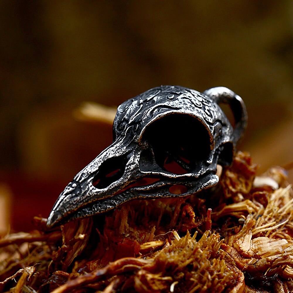 Vintage Unique Crow Skull Pendant Necklace For Men Boys Raven Animal Pendants Chain Domineering Hip Hop Trendy Cool Jewelry Gift