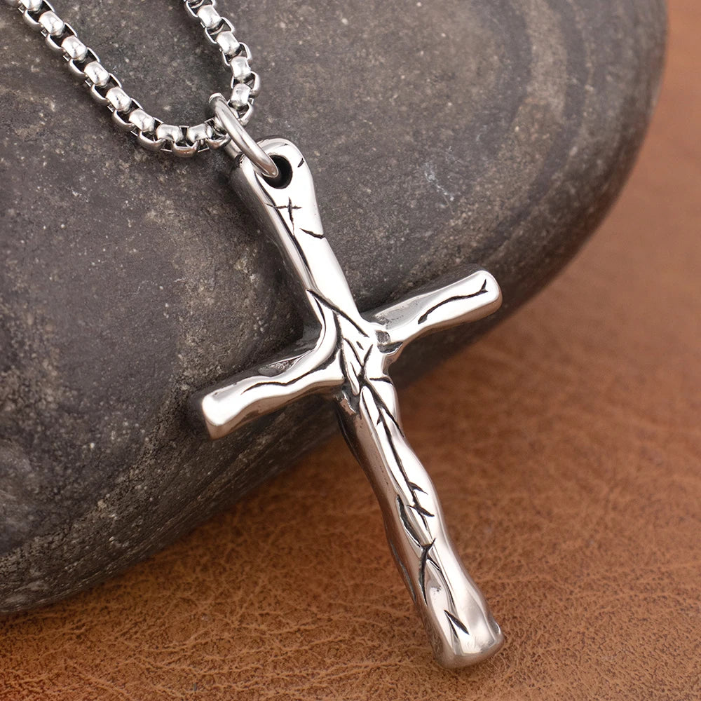 New Simple Cross Pendant Chain for Men Women Popular Charm Stainless Steel Christian Necklace Vintage Religion Jewelry