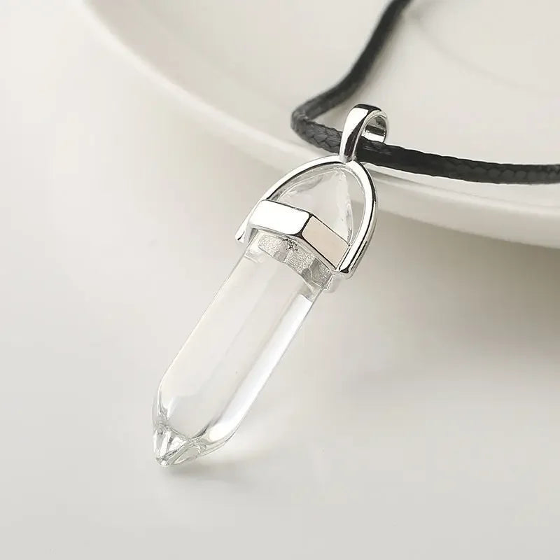 Natural Crystal Wishing Stone Necklace Energy Stone Hexagonal Pendant Men Women Birthday Gift Healing Talisman Jewelry
