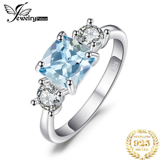 JewelryPalace 1.9ct Square Natural Sky Blue Topaz 925 Sterling Silver 3 Stone Ring for Women Gemstone Jewelry Wedding Gifts 7