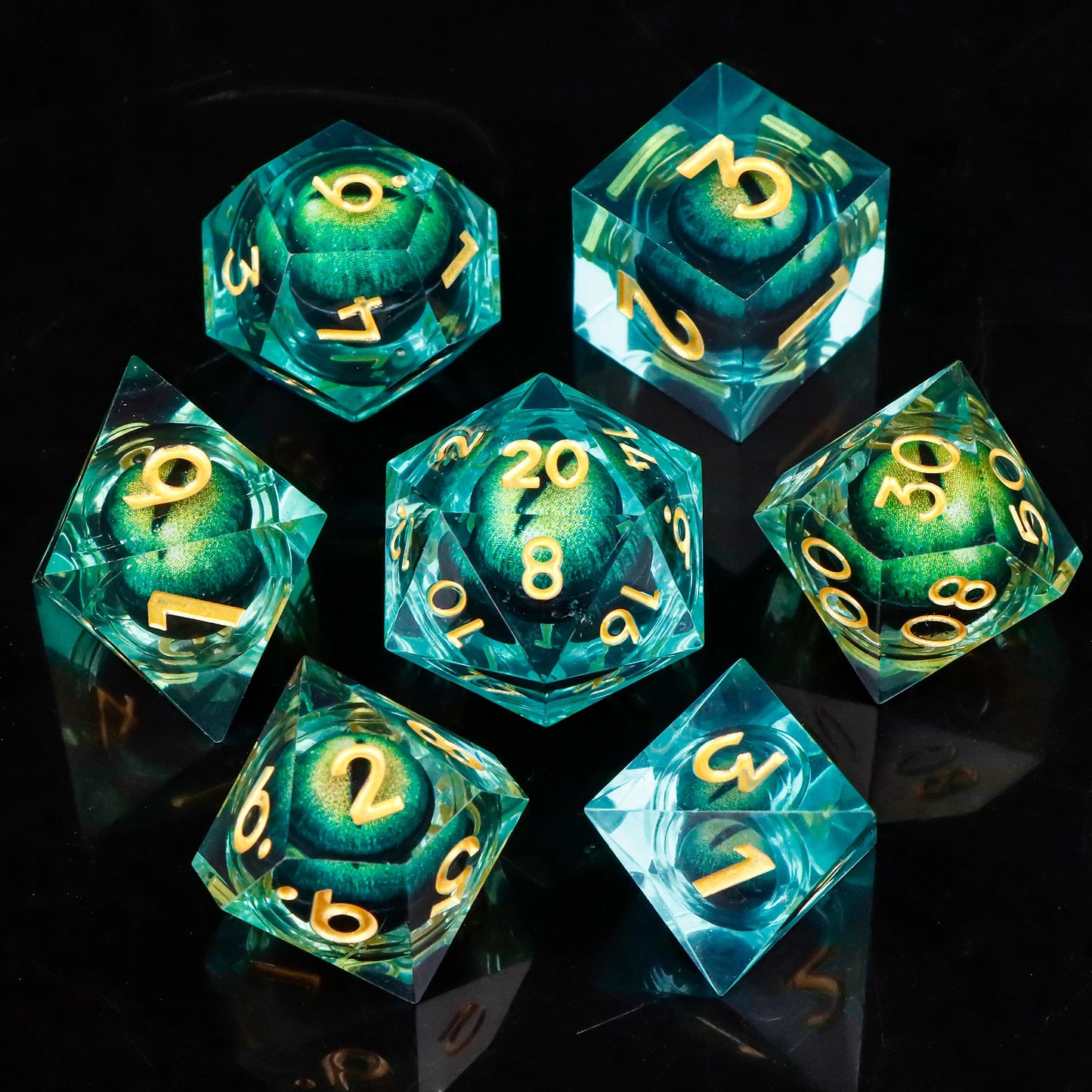 MUNDICE Dragon Eye Dice for RPG, Beholder Eye Dice for DnD, Dice Set for Dungeon and Dragon, Green&Purple Dice, D&D Dice DY01