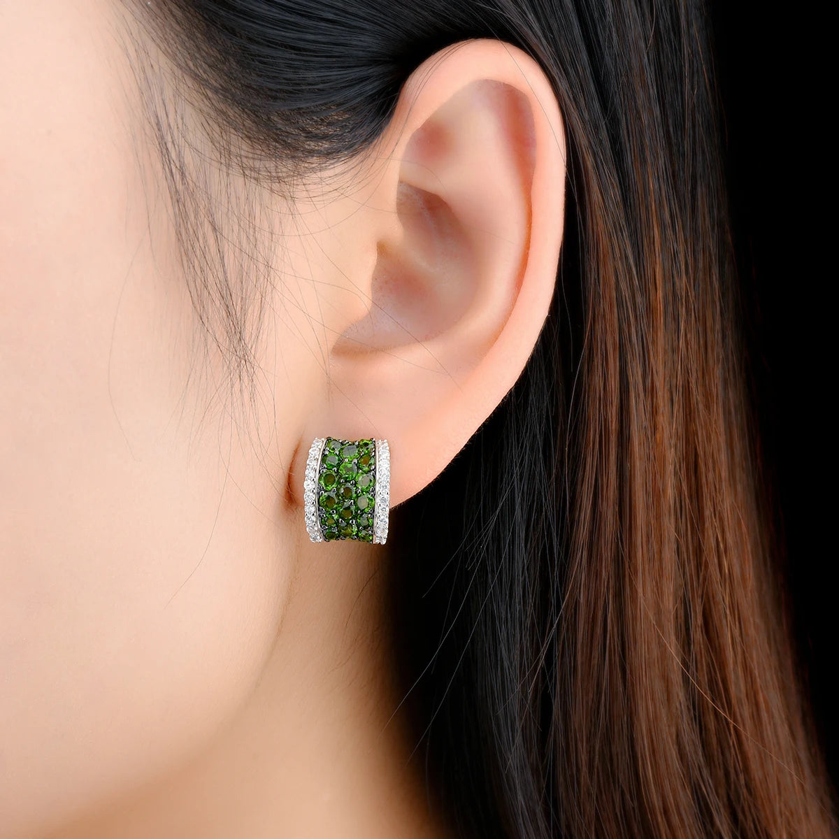 Natural Chrome Diopside Sterling Silver Clip Earring 3.5 Carats Genuine Gemstone Deep Green Women Classic S925 Fine Jewelrys