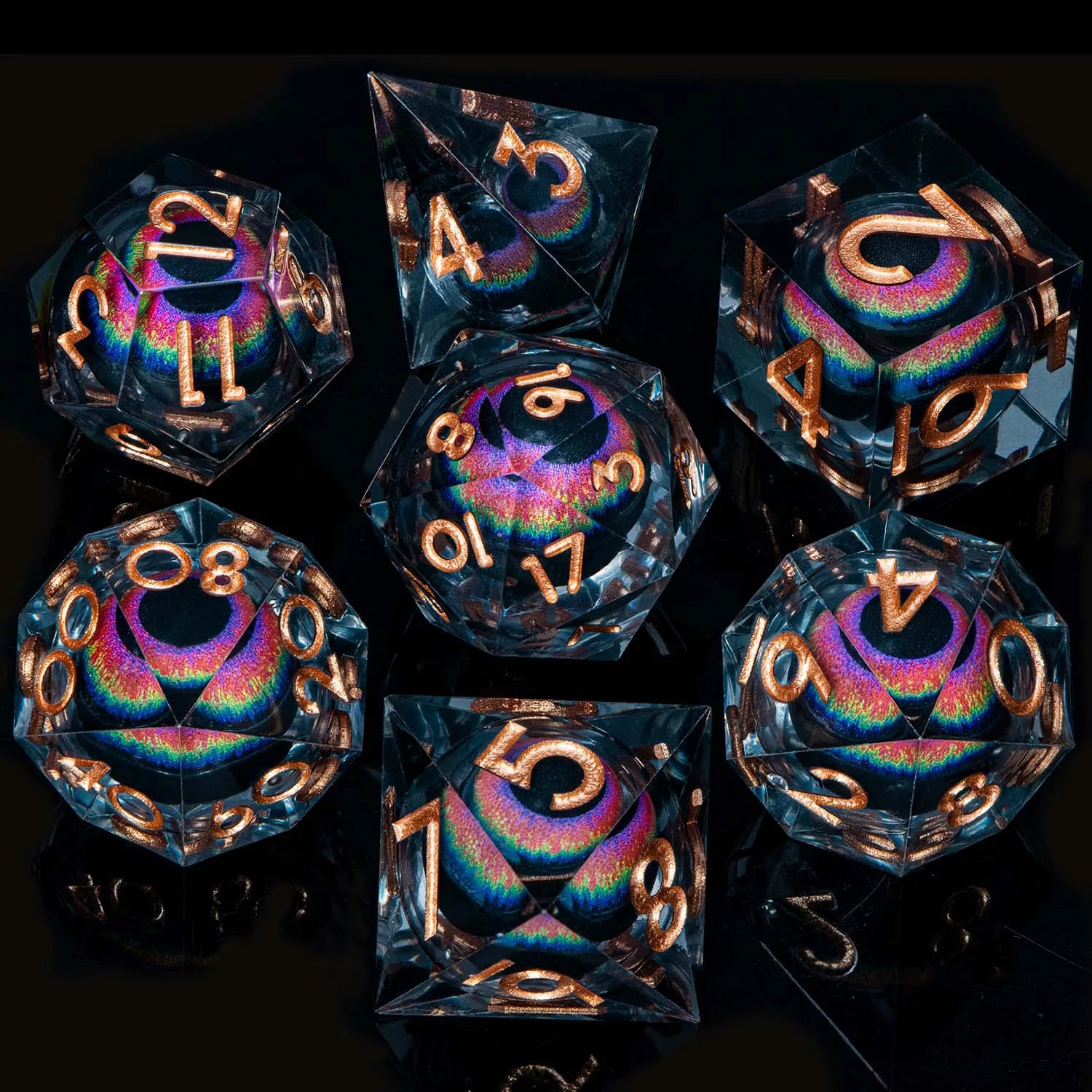 D and D Beholder's Liquid Flow Core Eye Resin Dice Set | Dnd Dungeon and Dragon Pathfinder Role Playing Game Dice | D20 D&D Dice YY-08