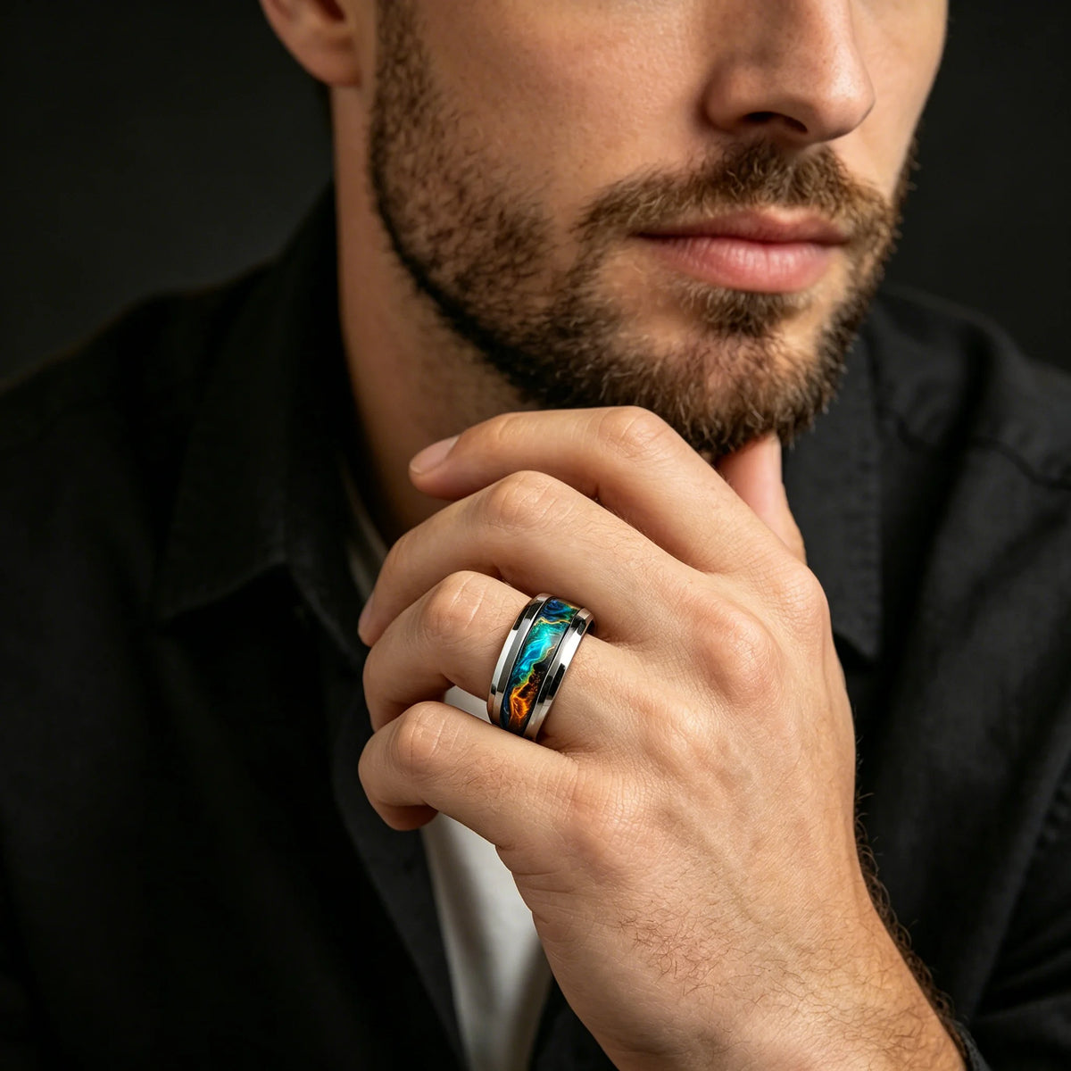 Fashion Men's Colorful Flame Aurora Stainless Steel Ring, High Polished Band, Cool Punk Biker Wedding Jewelry Drop Shipping