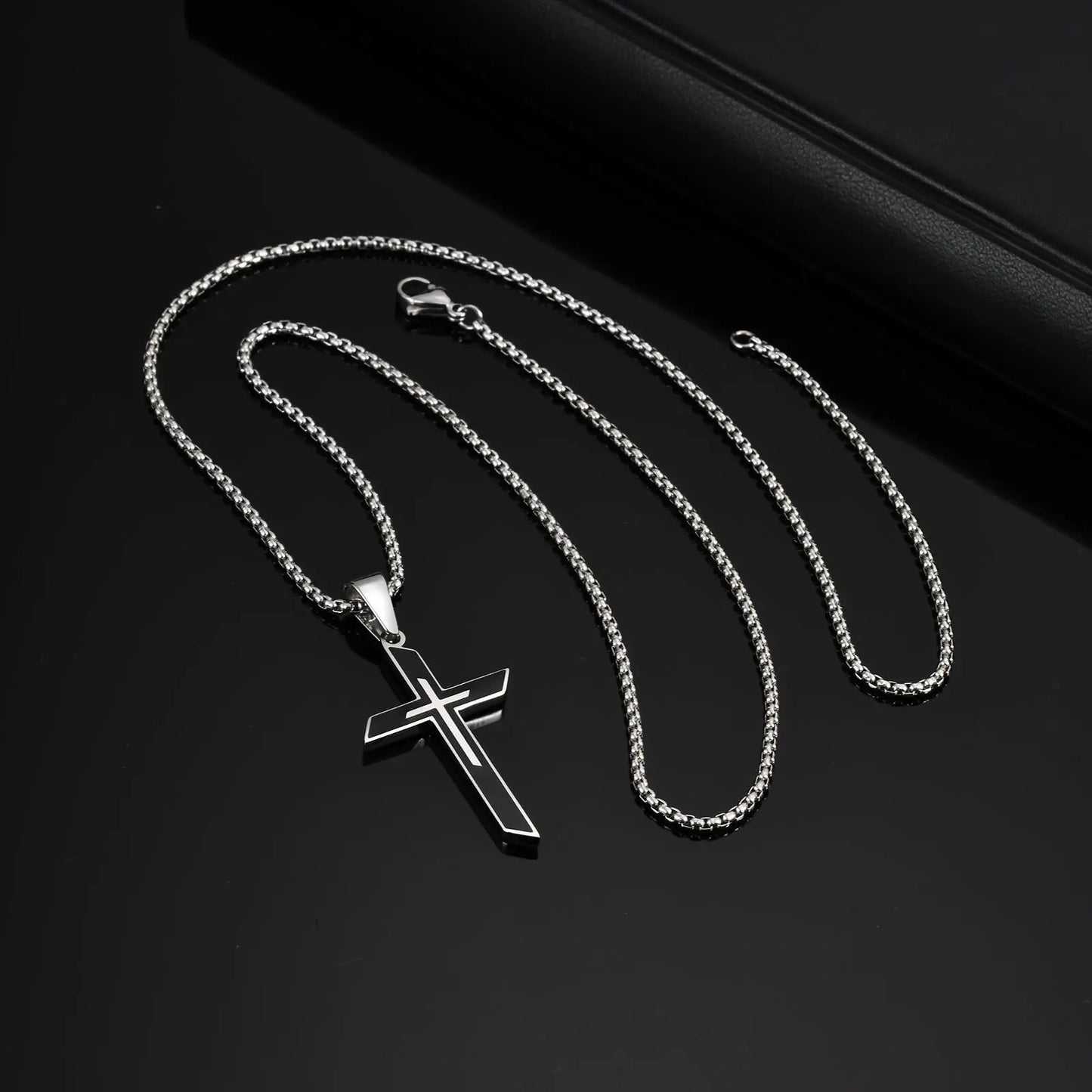 Vnox Simple Cross Pendant Necklace for Men Boys, Trendy Stainless Steel Box Chain Necklaces, Religious Talisman Anniversary Gift