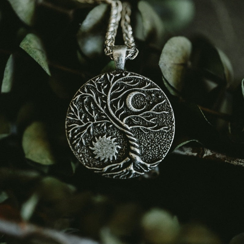 EYHIMD Creative Vintage Sun Moon Tree Of Life Amulet Natural Pendant Necklace Men Punk Biker Gothic Jewelry Party Gifts Default Title