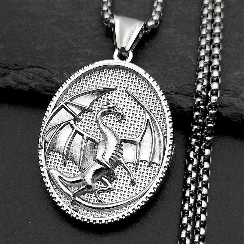 Hiphop Punk Evil Dragon Pendant Necklace For Women Men Stainless Steel Gold Color Animal Relief Retor Male Neck Chain Jewellery