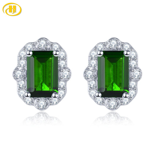Natural Chrome Diopside Solid Silver Stud Earrings 1 Carat Octagon Cut Classic Genuine Gemstone Jewelrys Women Gifts Top Quality