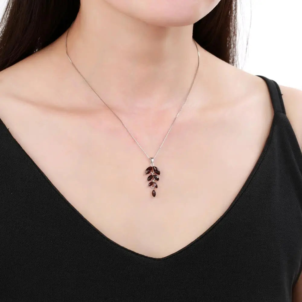 Gem's Ballet Olive Branch Peace Necklace Natural Black Garnet Gemstone Pendant Necklace in 925 Sterling Silver with 18" Chain