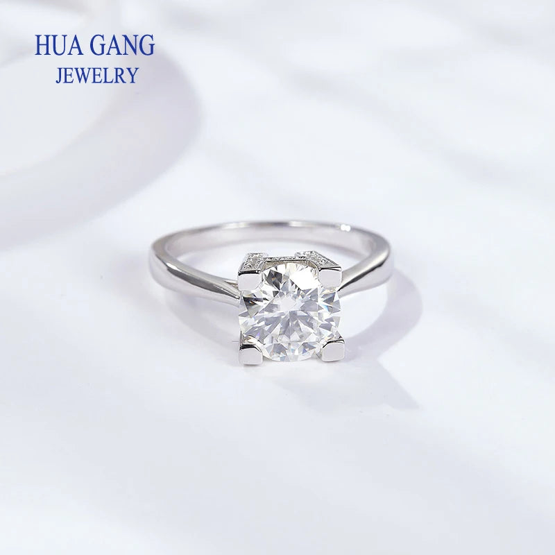 Moissanite Rings 1ct 2ct 925 Sterling Silver VVS1 Round Cut Solitaire Wedding Ring for Women