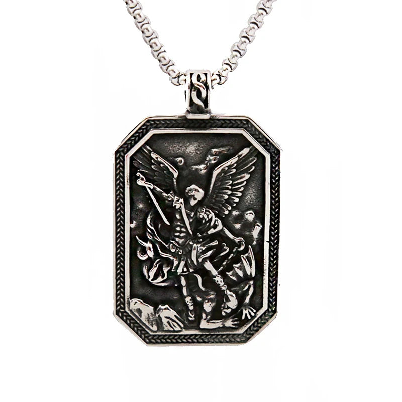 Stainless Steel St Michael Series Necklace Pendant for Men Women - Catholic Patron Saint Medal, Sacred Amulet Protection Gift