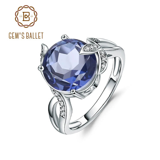 GEM'S BALLET 4.79Ct Natural Iolite Blue Mystic Quartz Gemstone Rings Solid 925 Sterling Silver Fine Jewelry For Women Wedding