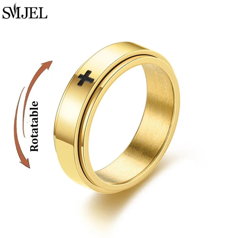 Rose Gold Stainless Steel Anxiety Ring Women Men Fidgets Spinner Rings Engagement Bands Silver Color Fashion Jewelry 8/6mm