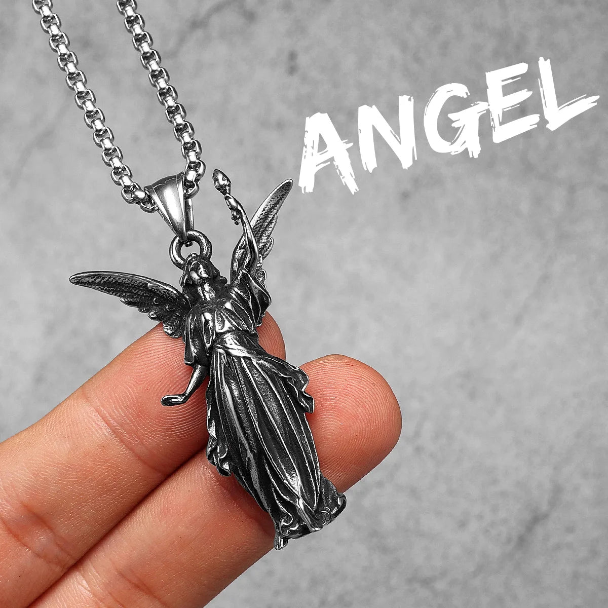 Angel Statue of Liberty Stainless Steel Men Necklaces Pendant Chain Powerful Amulet Vintage for Women Jewelry Gifts Wholesale