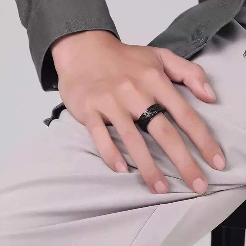 Stainless Steel Spinner Rings For Men Carved Demon Eye Rotatable Fidget Joint Ring Jewelry Bague Homme