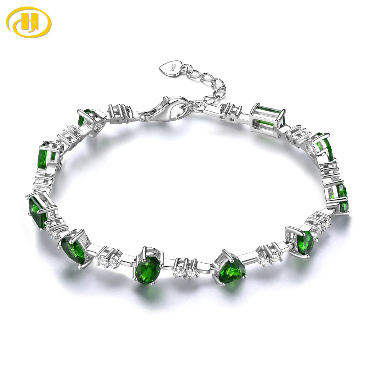 Natural Chrome Diopside Sterling Silver Bracelet 5.2 Carats Genuine Gemstone Women Classic Simple Design S925 Jewelrys Gifts