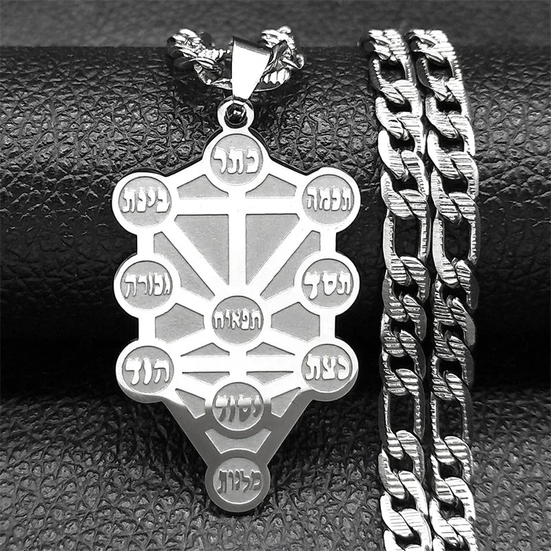 Kabbalah Sephirot Tree of Life Hebrew Pendant Necklace for Women Men Cabala Stainless Steel Chain Necklaces Jewelry Gifts