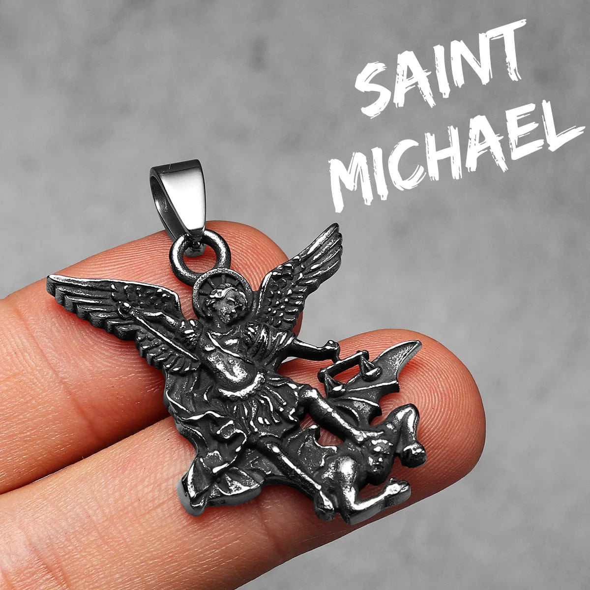 Angel St.Michael Satan Stainless Steel Men Necklaces Pendant Chain Powerful Amulet Vintage For Women Jewelry Gifts Wholesale
