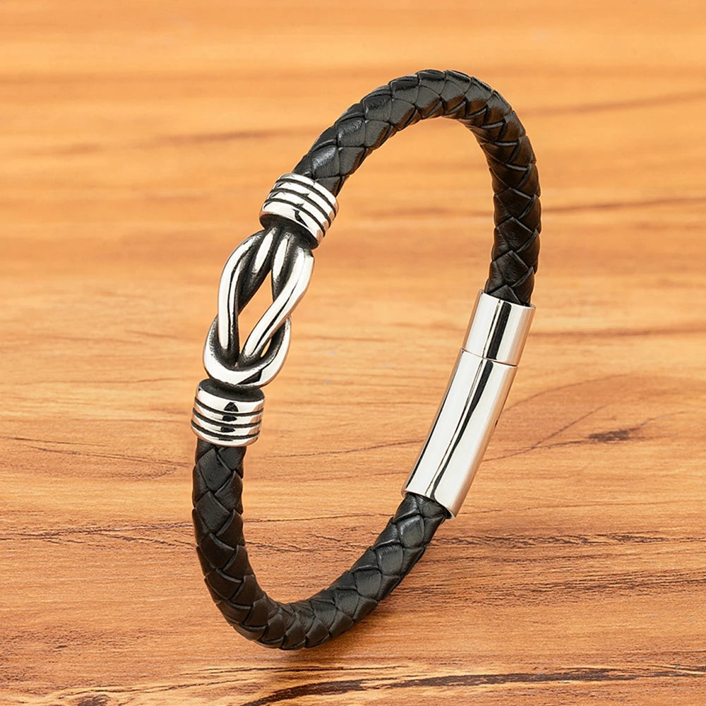 XQNI Fashion Men's Leather Bracelet Stainless Steel Irregular Accessories Commemorative Gifts for Charm Bangles Punk Jewelry