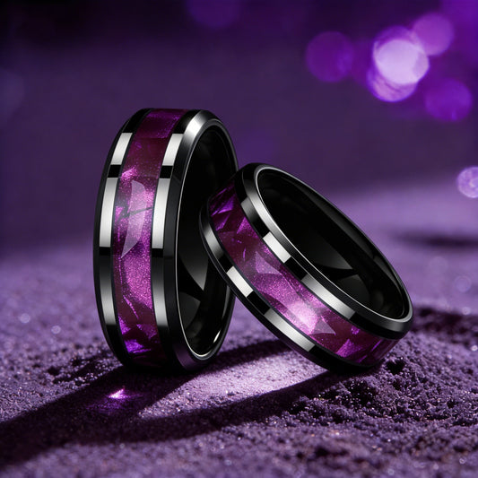 Fashion 8mm Stainless Steel Rings for Men Women, High Polished Purple Abalone Shell Inlay Ring, Men Wedding Party Jewelry