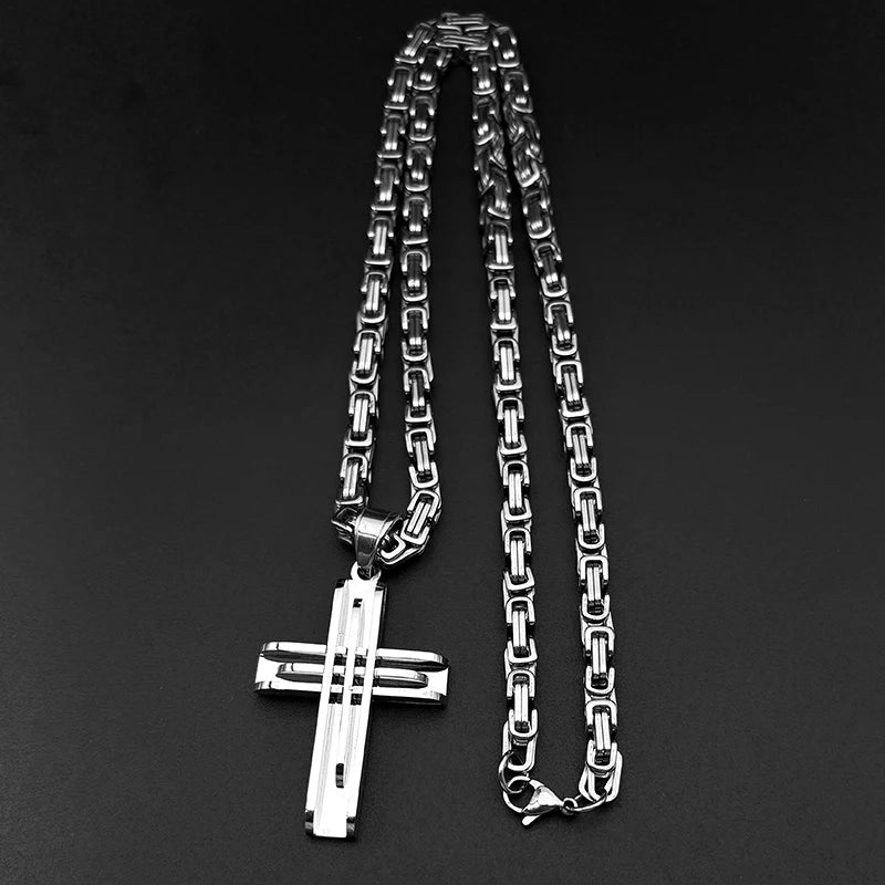 Jesus Christian Cross Pendant Necklaces for Men Stainless Steel Gold Color Hip Hop Chain Necklace Amulet Jewelry Collar Gift