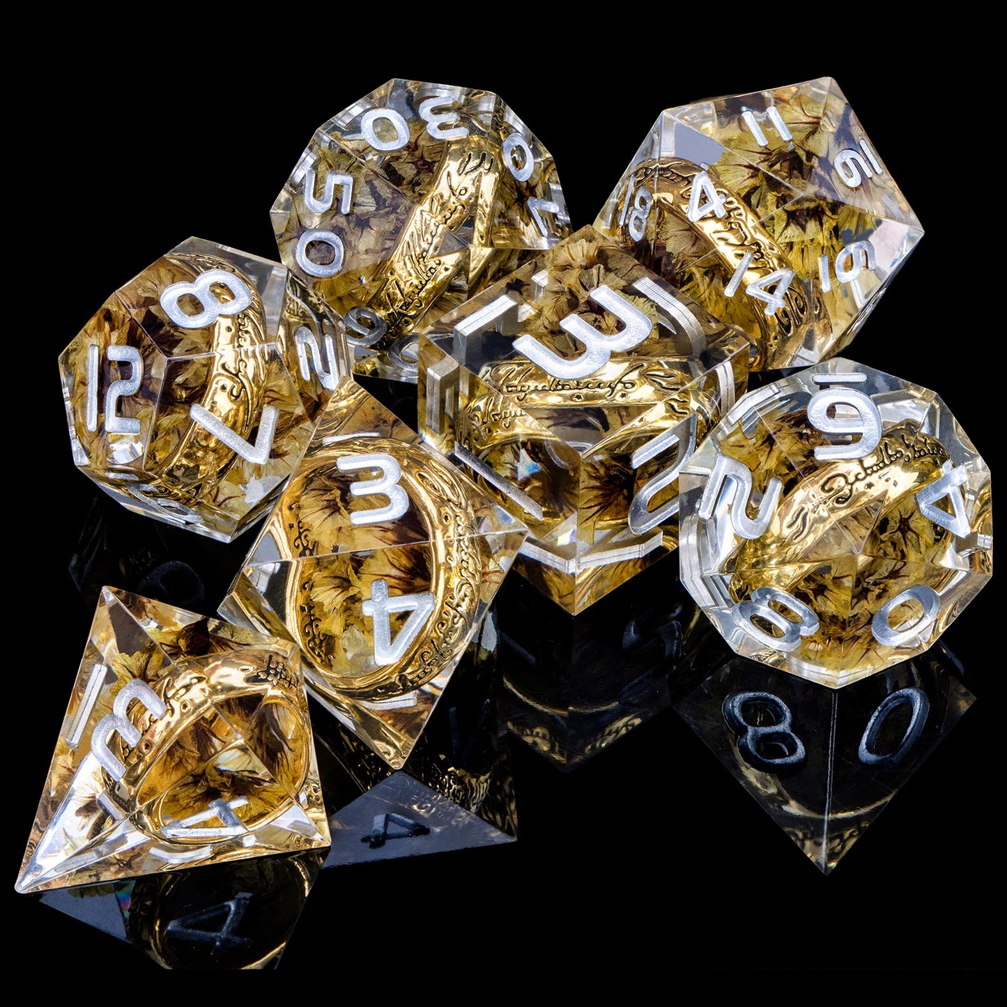 Flower Ring Dice Set & Dnd Liquid Flow Eye D and D Sharp Edge Dice For RPG D20 Dungeon and Dragon Pathfinder Role Playing Games LS-03