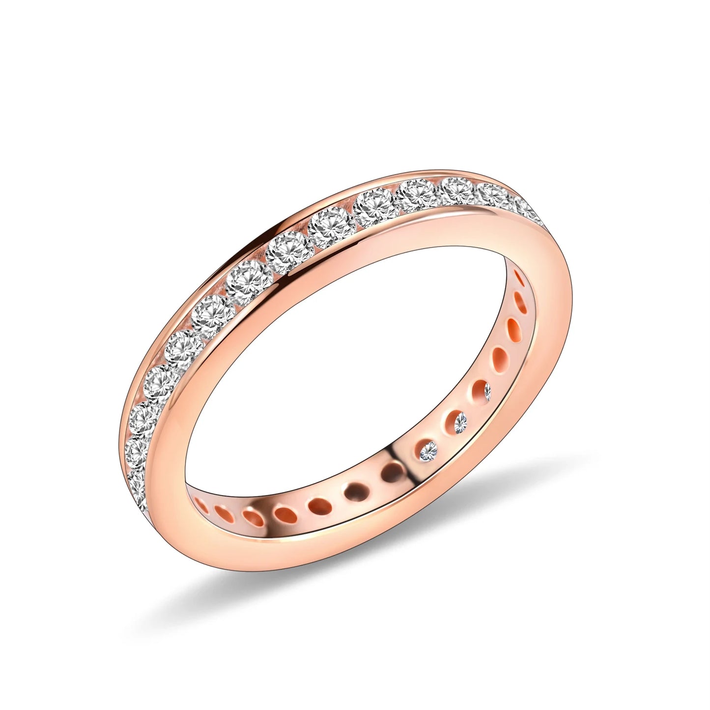 GEM'S BALLET Full Eternity Wedding Band 2mm Round Moissanite Channel Set Eternity Band Rings in 925 Sterling Silver Gift For Her 925 Sterling Silver Rose Gold