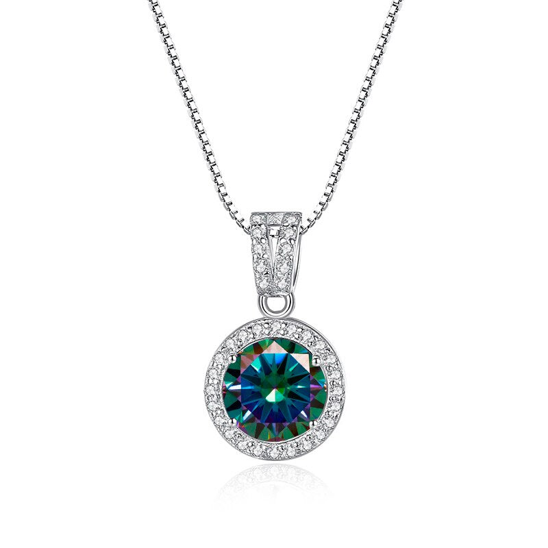 BIJOX STORY Moissanite Diamond Pendant Necklaces For Women 925 Sterling Silver Luxury Chain Trending Iced Bling Wedding Jewelry rainbow 1Ct per Pc 45cm