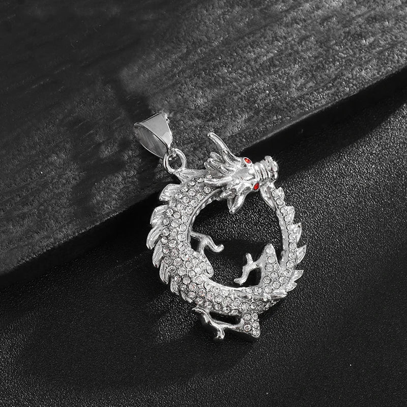 Fashion Charm Stainless Steel Dragon Necklace - Vacuum gold plating with diamond inlay Pendant Jewelry Gift Oriental Amulet Gift