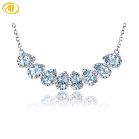 Natural Aquamarine Sterling Silver Necklace Pendant 2.64 Carats Genuine Light Blue Gemstone Classic Jewelrys Business Style