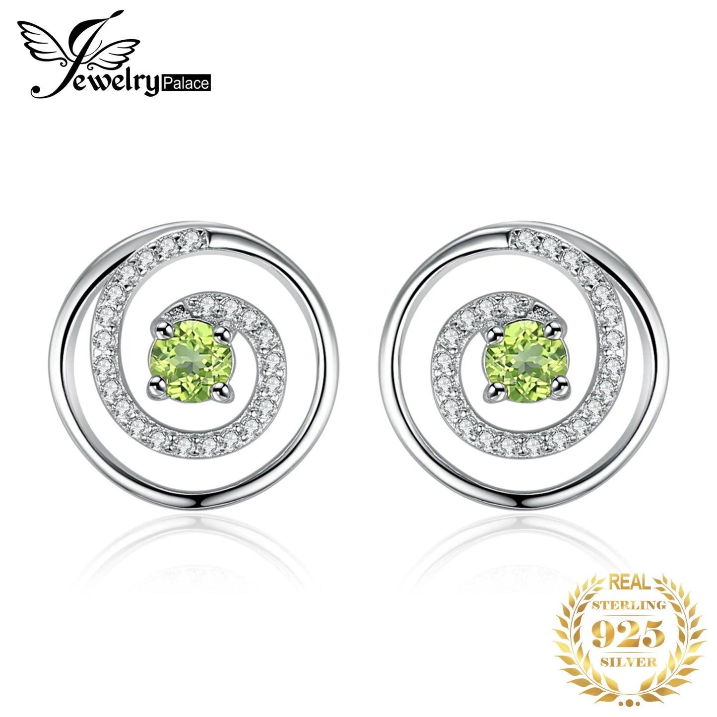 JewelryPalace Circle Round Natural Peridot 925 Sterling Silver Stud Earrings for Women Green Gemstone Fine Jewelry Birthday Gift CHINA