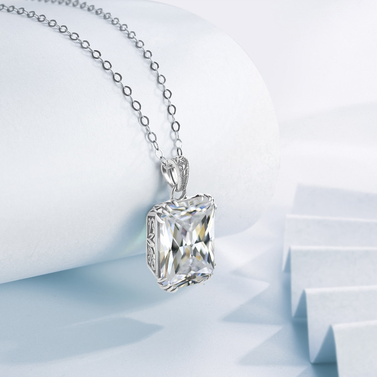 SILVERCHAKRA 925 Sterling Silver Necklace For Women Luxury Aquamarine Gemstones Necklace Pendant Fine Jewelry Filigree Design White Zircon 45cm