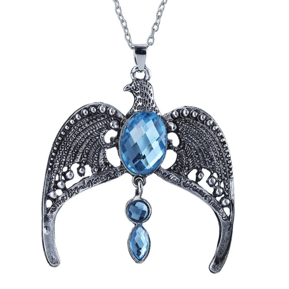 Classic Magic Necklace College Vintage Eagle Crown Blue Crystal Crown Pendant Necklace Movie Jewelry Gift Party Accessory