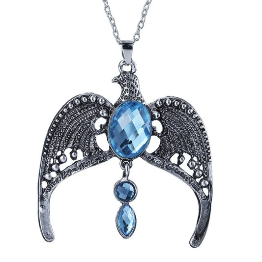 Classic Magic Necklace College Vintage Eagle Crown Blue Crystal Crown Pendant Necklace Movie Jewelry Gift Party Accessory