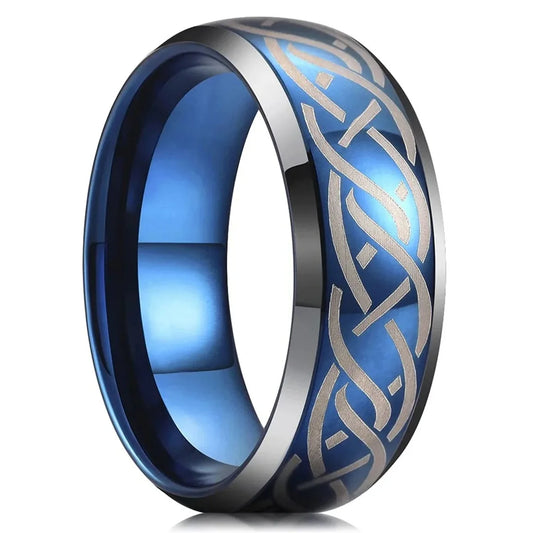 Fashion 8mm Men Blue Stainless Steel Rings Viking Celtic Knot Engagement Rings For Men Women Wedding Band Jewelry Drop Shipping
