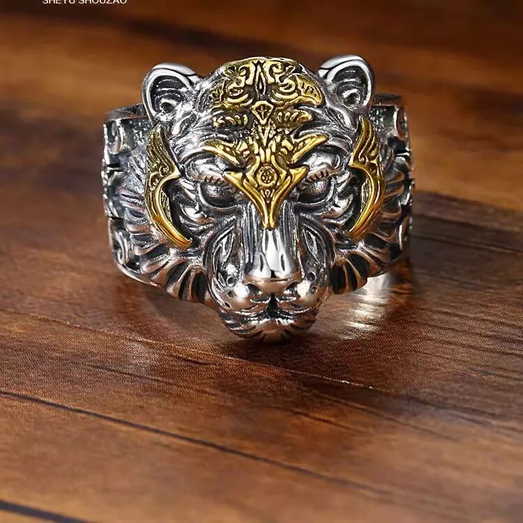 Retro Personality Domineering Lion Head Ring for Men's Fashion Trend Punk Rock Adjustable Size Ring Accessories Jewelry Gift AL6832 Resizable