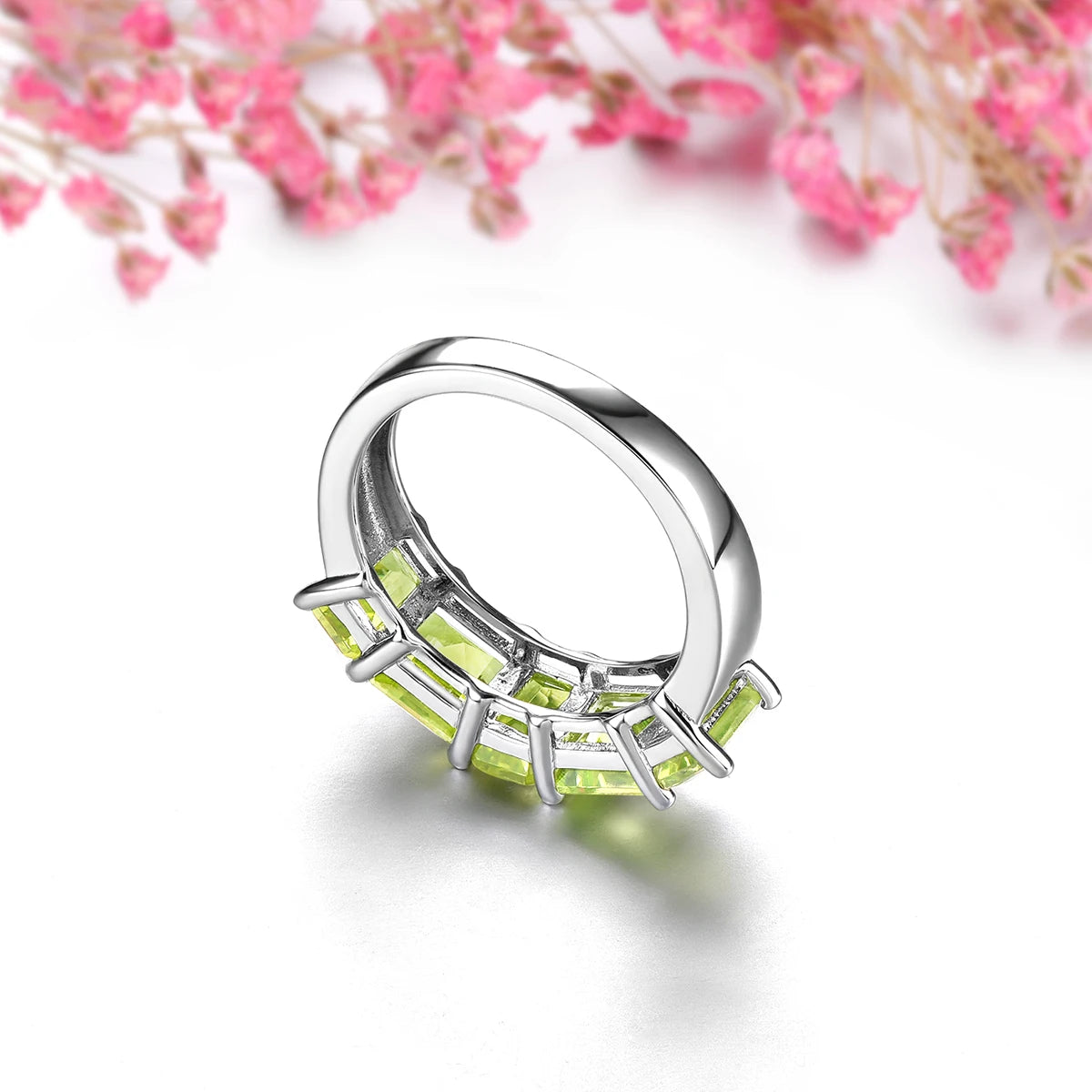 Natural Genuine Peridot Sterling Silver Rings 4.3 Carats Gemstone Women Classic Fine Jewelry Top Quality S925 Christmas Gifts