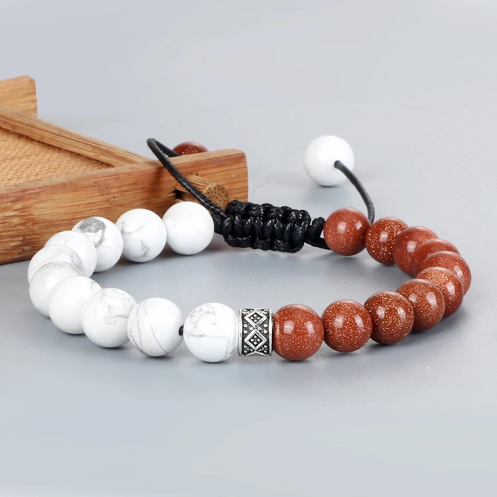 Fashion Black White Beaded Bracelets For Men 8mm Natural White Howlite Stone Beads Bracelet Women Meditation Prayer Jewelry Gift