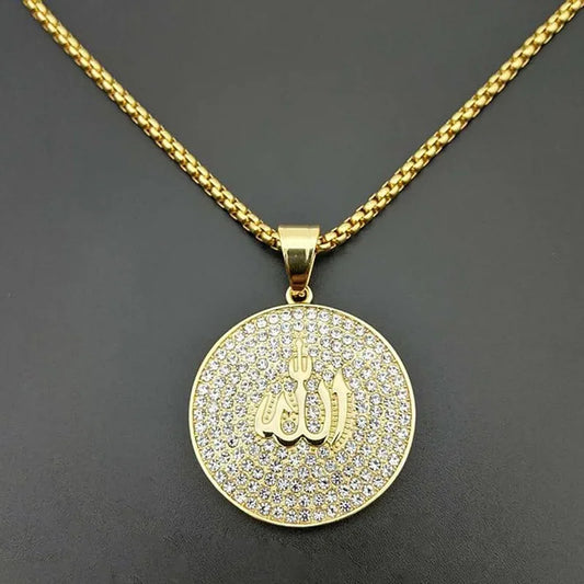 Fashion Charms Cool Men Pendant Stainless Steel Gold Plated Zircon Necklace High Quality Muslim Religious Jewelry