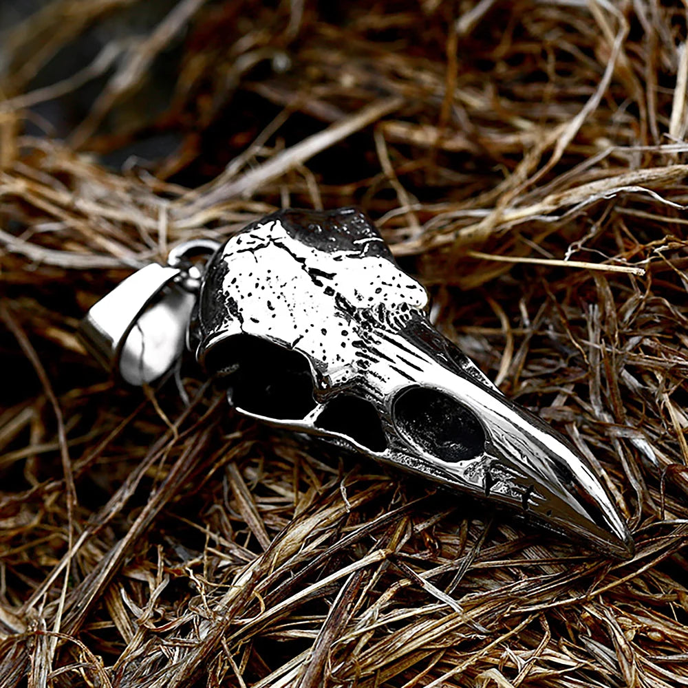 Vintage Nordic Viking Raven Head Bird Skull Pendant Necklace for Men Women Stainless Steel Punk Fashion Jewelry Gifts Wholesale 60cm Chain