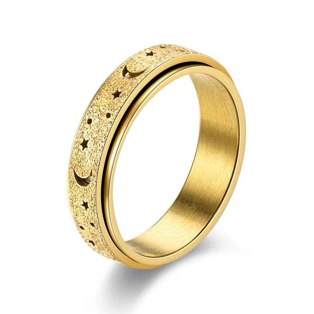 Fashion Rainbow Moon Star Anxiety Rings for Women Men Stainless Steel Fidget Ring Anti Anxiety Ring Stress Relief Spinner Ring