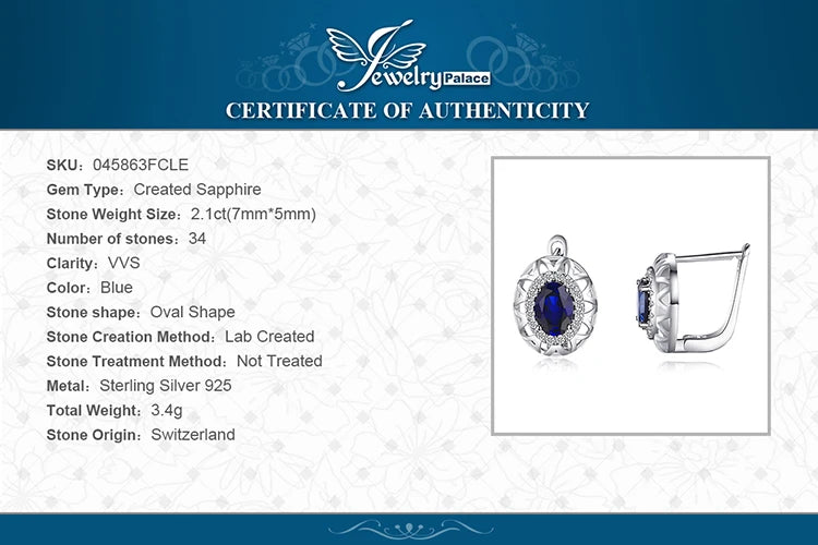 JewelryPalace Oval Cut Created Blue Sapphire 925 Sterling Silver Hoop Earrings for Women Fashion Statement Gemstone Jewelry