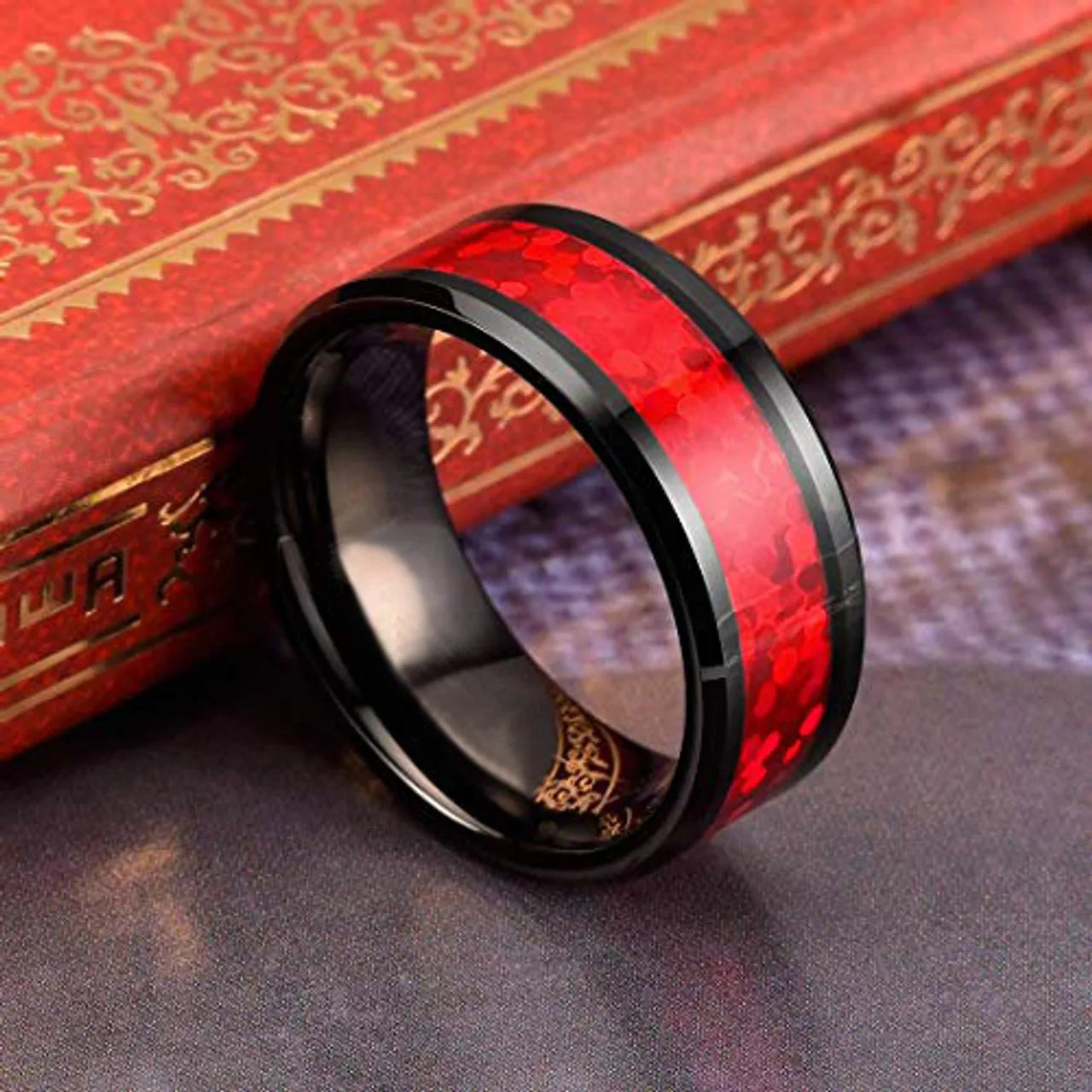 Fashion 8mm Men Silver Color Stainless Steel Rings Inlay Imitation Blue Opal Promise Rings For Men Women Wedding Band Jewelry