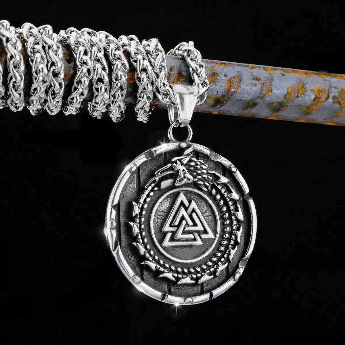 Nordic Totem Amulet Rune Necklace Retro Geometric Pattern Stainless Steel Jewelry Viking Punk Pendant Men's Fashion Jewelry Gift
