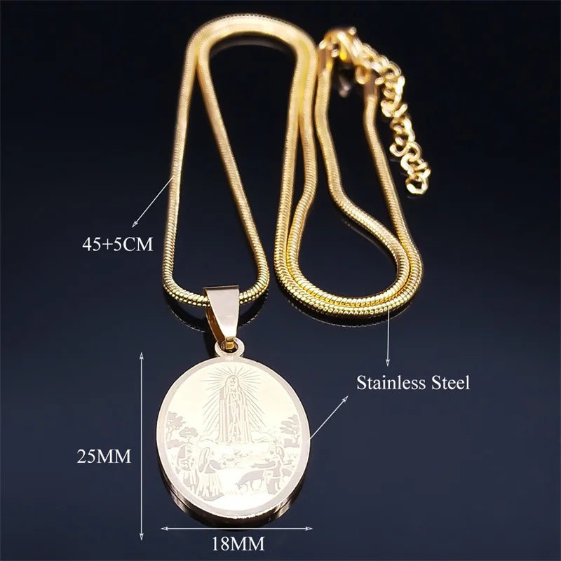 Virgin Mary Pendant Believer Necklace For Women Stainless Steel Religious Catholic Clavicle Chain Choker Necklaces Jewelry N2056